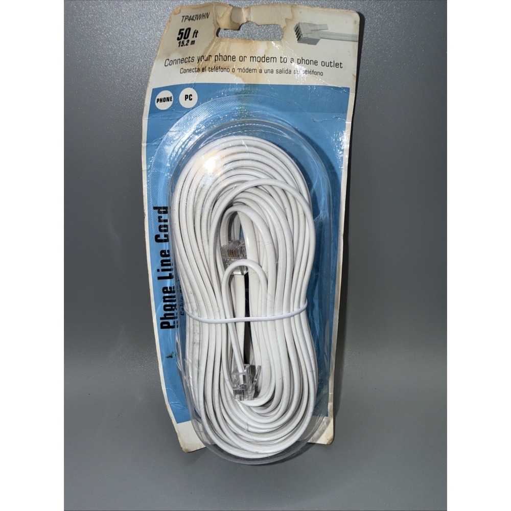RCA - 50 Ft Phone Line Cord (White) TP443WHN - NEW & Sealed Package Has Damage
